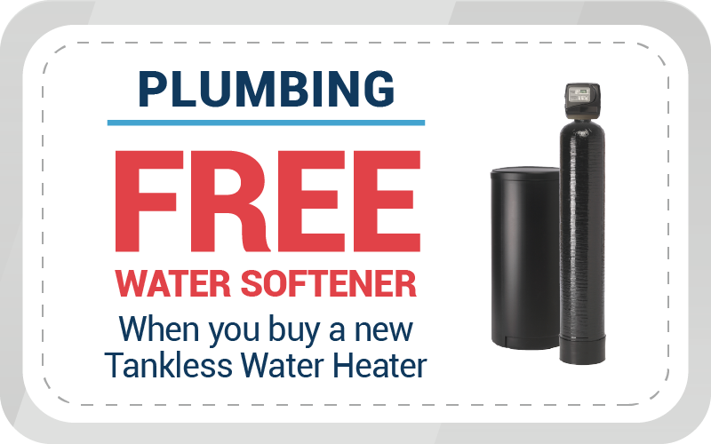 All Hours Air promo: Get a free water softener with a new tankless water heater. Fast, honest HVAC service, 24/7. Images shown.