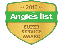 Gold and green badge showcasing the 2015 Angie's List Super Service Award, reflecting All Hours Air’s trusted HVAC expertise and 24/7 service.