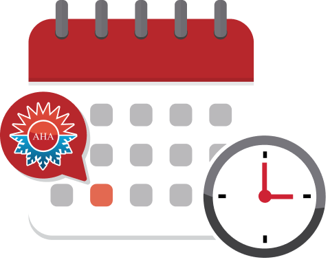 Illustration of a calendar with a highlighted date, AHA logo, and a clock at 3:00, reflecting All Hours Air’s fast, honest HVAC service.
