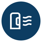 White icon of an open door with airflow lines, on a dark blue circle, highlighting All Hours Air’s 24/7 expert HVAC service.